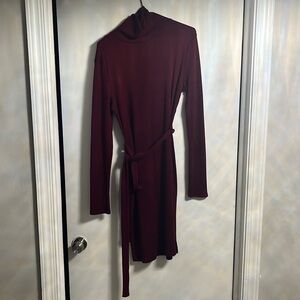 Wine turtleneck sweater dress